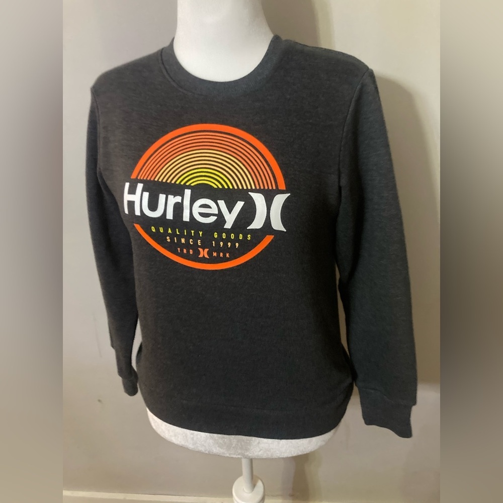 Hurley  Dark Gray Crewneck Sweater with Orange Logo in size Large. EUC